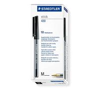 STAEDTLER stick 430 Bolígrafos - negro, pack 10, medio | Bolígrafos con capuchón & clip, compensación de presión anti-fugas - uso diario - Art.-Nr. 430 M-9