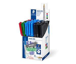 STAEDTLER stick 430 Bolígrafos - pack 50, colores surtidos | Capuchón & clip, trazo medio M - expositor de mostrador para aula & oficina - Art.-Nr. 430 M-SCP5