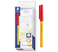 STAEDTLER Stick 430 F - Bolígrafo de punta fina, paquete de 100 unidades, tinta roja