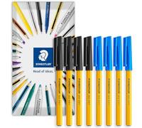 STAEDTLER Stick 430F - Bolígrafo de punta fina de 0,3 mm, paquete de 20,3 cm en paquete de sobre (negro, azul)