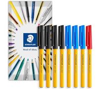 STAEDTLER Stick 430F - Bolígrafo de punta fina de 0,3 mm, paquete de 20,3 cm en paquete de sobre (negro, azul, rojo)