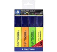 STAEDTLER Textsurfer Classic 364 Subrayadores - pack 4, pastel | Punta biselada 1-5 mm, tonos pastel suaves, INK·JET SAFE - recargables - Art.-Nr. 364-S WP4P