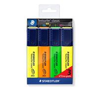STAEDTLER Textsurfer Classic 364-S WP4P - Estuche promocional con 3 marcadores fluorescentes en colores surtidos + 1 marcador fluorescente color amarillo, Multicolor