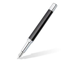 STAEDTLER Triplus 474 F09-3 - Pluma estilográfica, color gris antracita, carcasa metálica en forma triangular ergonómica, plumín de acero F, con cartucho en color de tinta azul