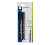 STAEDTLER Fineliner Triplus, forma triangular ergonómica, punta superfina de 0,3 mm, Dry Safe, cuerpo plástico 97% reciclado, 4 rotuladores de color negro en blister, 334-9 BK4