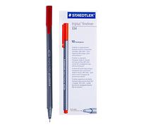 STAEDTLER Triplus Fineliner Plumas, 0.3 Mm, Rojo, Paquete De 10 (334-2)