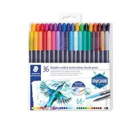 STAEDTLER Watercolour Brush Pens 3001 TB36, Rotulador de Doble Punta de Fibra Acuarelable, 36 unidades, Multicolor