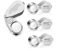 Staeekkzy Lupa de Lupa para Joyeros Iluminada de 4 Piezas, Lupas Totalmente MetáLicas de 10X 20X 30X 40X, Bucle de JoyeríA Plegable de Bolsillo