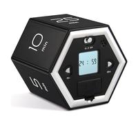 Staeekkzy Temporizador Plegable Hexagonal con FuncióN de Silencio y Alarma - Temporizador de Cocina FáCil de Usar - Temporizador Pomodoro de GestióN del Tiempo para NiñOs Negro