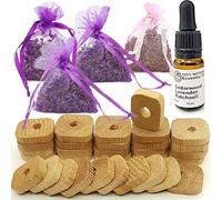 STAFECO Protección contra polillas para el armario, set natural, 24 anillos de madera de cedro, 3 lavandas, 1 aceite, 1 x bolsa de patchouli 100%