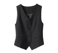 Stafeny Chaleco De Traje para Mujer Ajustado con Cuello En V - Chaleco De Esmoquin Elegante Vintage (FR/ES, Letras, XS, Regular, Negro)