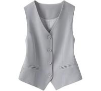 Stafeny Chaleco De Traje para Mujer Chaleco Ajustado con Cuello En V Chaleco De Esmoquin Chaleco Chalecos De Traje Chaleco Chaleco Elegante Vintage (FR/ES, Letras, S, Regular, Regular, Gris claro)