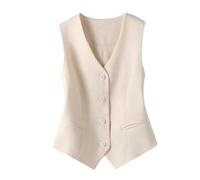 Stafeny Chaleco De Traje para Mujer Chaleco Ajustado con Cuello En V Chaleco De Esmoquin Chaleco Chalecos De Traje Chaleco Chaleco Elegante Vintage (FR/ES, Letras, M, Regular, Regular, Beige)