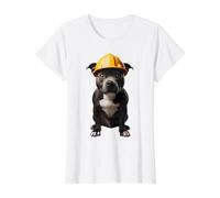 Staffordshire Bull Terrier Dog - Casco Duro Amarillo para Trabajadores Camiseta gráfica económica, Mujer, Blanco, M