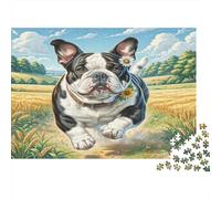 Staffordshire Bull Terrier Rompecabezas de Papel Bulldog Corriendo en Campo de Trigo, Regalo navideño Divertido para niños +12 52x38cm/1000 Piezas