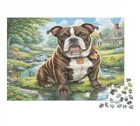Staffordshire Bull Terrier Rompecabezas de Papel Bulldog Junto a Arroyo en el Bosque, Regalo navideño Divertido para niños +12 38x26cm/1000 Piezas