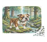 Staffordshire Bull Terrier Rompecabezas de Papel Resistente Bulldog en Camino de Bosque Junto a Arroyo, Actividad educativa Familiar 52x38cm/1000 Piezas