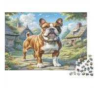 Staffordshire Bull Terrier Rompecabezas DIY de Papel Premium Bulldog en jardín con Camino de Piedra, Relleno de calcetín Estimulante Mental 52x38cm/1000 Piezas