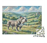 Staffordshire Bull Terrier Rompecabezas DIY de Papel Premium Dos Perros vadear en Arroyo con Patos, Alivio Decorativo del estrés 70x50cm/1000 Piezas