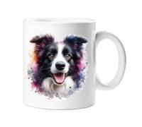 Stag Gallery Border Collie - Taza de cerámica con diseño de perro con efecto de salpicaduras de acuarela, diseño artístico colorido, WCMugBorderCollie2