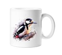 Stag Gallery Great Spotted Woodpecker British Wild Birds Watercolour Splash Effect Gift Taza de cerámica artística colorida taza de café