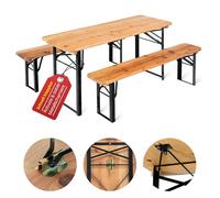 Stagecaptain BBK-110 Hirschgarten - Conjunto Infantil Plegable 110 cm: 1 Mesa + 2 Bancos de Madera, Festivo, Interior/Exterior, Acabado Natural