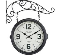 Stagecaptain BHU-4136 BK Reloj de Estación Vintage Grande con Soporte de Pared - Adecuado para Interior - Doble Cara - Estructura Metálica Retro - Diámetro Esfera: 25 cm - Extra Silencioso - Negro