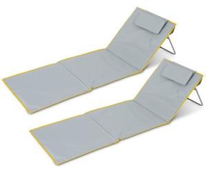 Stagecaptain Esterilla de Playa “Layla” Set de 2 - Esterillas Acolchadas con Almohada - Respaldo Ajustable - Bolsa de Almacenamiento con Cierre - Tumbona Ligera Plegable con Correa de Transporte