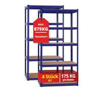 Stagecaptain Heavyrack HR-175 BU Juego de 4 estanterías metálicas - Estanteria Almacenaje de Cargas Pesadas de 875 kg MAX. - Estante Almacenamiento - 5 Baldas Multiusos - Azul