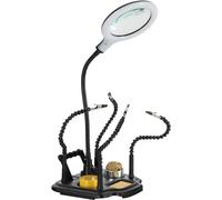 Stagecaptain LH-440 Ayuda para Soldar con Lámpara Lupa, brazos flexibles con pinzas cocodrilo, lupa flexible (3/12 dioptrías) con LED e limpiador de punta para manualidades y soldadura.