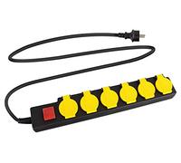 Stagecaptain OPSS-6 YE Regleta Exterior de 6 Tomas - 230 V / 16 A - Protegida contra cuerpos extraños y Salpicaduras según IP44 - Ideal para jardín y Bricolaje - con Interruptor y Tapas