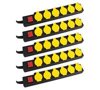 Stagecaptain OPSS-6 YE Regleta Exterior de 6 Tomas con Interruptor IP44 | Distribuidor con 6 tomas, Protegida contra cuerpos extraños y salpicaduras según IP44, Interruptor iluminado, 5 m/ 3x 1