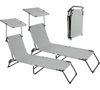 Stagecaptain Set 2X Tumbonas Plegables CS-190 con Techo, 190cm, Respaldo Ajustable, Techo Solar, Resistentes al Clima, Plegables para jardín, balcón, terraza, Playa y Camping, Negro-Gris.