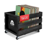Stagecaptain SPK-100 BK Caja para discos Emil Negro 2x Set | Caja de almacenamiento para hasta 100 LPs, de madera maciza, diseño retro, 4 ruedas giratorias con rodamientos