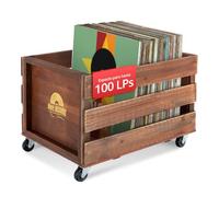Stagecaptain SPK-100 BN Caja para discos Emil Marrón 2x Set | Caja de almacenamiento para hasta 100 LPs, de madera maciza, diseño retro, 4 ruedas giratorias con rodamientos