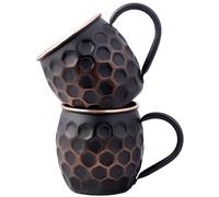 Staglife Moscow Mule - Juego de 2 tazas de panal de abeja (473,6 g, de cobre macizo genuino para beber mulas de Moscú, tazas de cobre hechas a mano, caja de regalo para hombre, color negro
