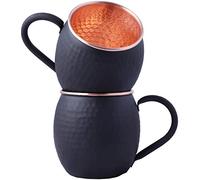 STAGLIFE Tazas de cobre negro mate de 16 onzas, tazas Moscow Mule, regalos para hombres y mujeres, taza de cobre 100% puro para beber, juego de 2 tazas de café de cobre auténtico sólido martillado,