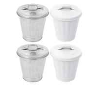 STAHAD 4 Botes de Basura Pequeños Tapa, Contenedores de Almacenamiento para Reciclaje y Residuos, Macetas Multiusos en Colores Blanco y Natural, Ideales para Sala, Dormitorio y Oficina