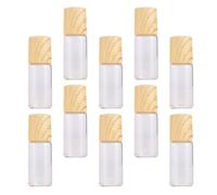 STAHAD Botellas Roll-on para Aceites Esenciales 3 Ml 10 Unidades Vidrio Transparente Bola de Acero y Tapa de Madera, Frascos Rellenables para Perfume y Aromaterapia, Envase Compacto