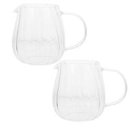 STAHAD Dispensador de Té de Vidrio 2 Piezas, Jarra de Crema con Rayas, Taza de Leche Portátil de Vidrio Transparente, Vaso para Café y Bebidas Caseras, Adecuado para Fiestas y Uso