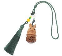 STAHAD Llavero Colgante de Madera Tallada de Conejo Cuentas y Borlas, Difusor Portátil para Coche y Decoración Vintage de Interior, Accesorio Multifuncional para Llaves y Teléfono