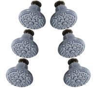 STAHAD Tiradores de Cerámica para Armarios 6 Piezas Color Azul Vaquero Relieves, Pomos para Cajones y Puertas, Perillas Decorativas para Muebles Interiores Estilo Rústico y Moderno