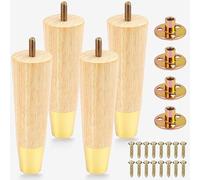 Stahala Patas de madera para muebles de 6 pulgadas con tapa dorada, juego de 4 patas de madera de repuesto para sofá, patas de armario, patas de tocador, patas de sofá, patas reclinables, da