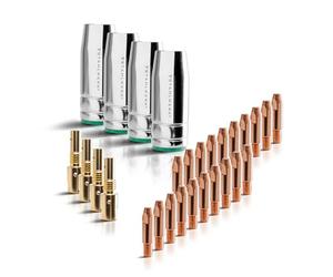 STAHLWERK MIG MAG accesorios de soldadura piezas de desgaste para antorcha de soldadura AK25 MB25 28 piezas para boquillas de gas de aluminio + boquillas de corriente 1,0 mm & 1,2 mm + portaboquillas