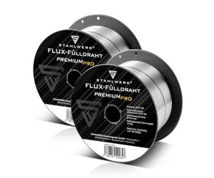 STAHLWERK set de 2 alambres tubulares FLUX - E71T-GS 0,9 mm, bobina de alambre de 1 kg D100, bobina de alambre para mandril de 16 mm, alambre de soldadura premium, alambre de relleno