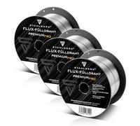 STAHLWERK set de 3 alambres tubulares FLUX - E71T-GS 0,8 mm, bobina de alambre de 1 kg D100, bobina de alambre para mandril de 16 mm, alambre de soldadura premium, alambre de relleno