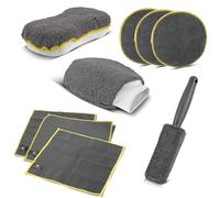 STAHLWERK set de limpieza de 9 piezas | set de preparación | set de lavado | set de detallado con paños de microfibra, cepillo de llantas, manopla de lavado, esponja y almohadillas aplicadoras