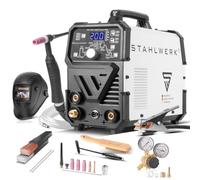 STAHLWERK Soldador combinado 2 en 1 DC TIG 200 Puls Pro - Equipo completo - TIG & MMA (Electrodo/ARC) hasta 200 A, función de pulso, apto para chapa fina, para acero, acero inoxidable, cobre y latón