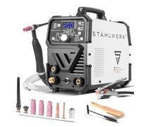 STAHLWERK Soldador combinado 2 en 1 DC TIG 200 Puls Pro - TIG & MMA (Electrodo/ARC) hasta 200 A, función de pulso, memoria, apto para chapa fina, para acero, acero inoxidable, cobre y latón