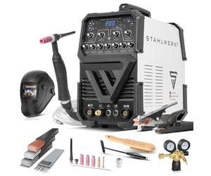 STAHLWERK Soldadora AC/DC TIG 200 Pulse ST - totalmente equipada - Máquina de soldar TIG MMA, 200A, ignición HF, pulse, aluminio y chapas finas, antorcha flexible WP-26F incluida, ligera y compacta